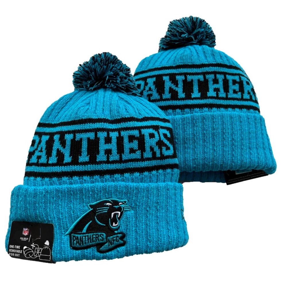 NWT Carolina Panthers Sports Knit Pom Beanie Fleece Lining OSFA Unisex